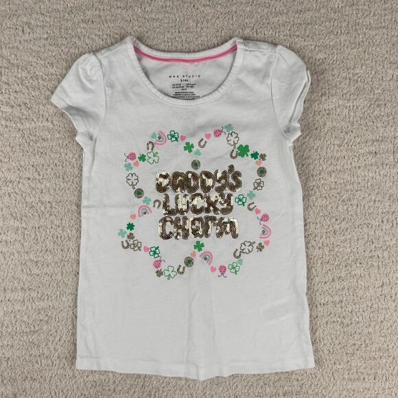 Max Studio Girls Matching Outfit XS(4) Green White Daddy's Lucky Charm Set‎ - Picture 3 of 6